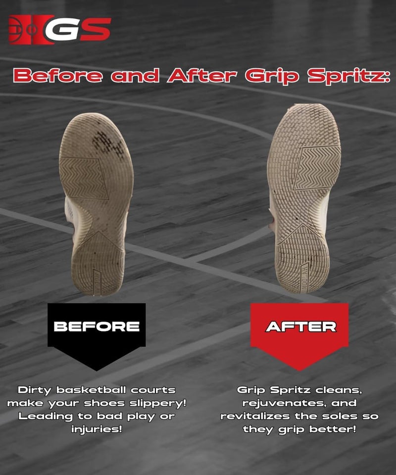 Grip Spritz رذاذ تعزيز قبضة أحذية كرة السلة - معزز تماسك الأحذية - يطيل عمر الحذاء ويزيد الأداء - حزمة على مدار السنة - زجاجتان من رذاذ قبضة الأحذية منشفة - Image 3